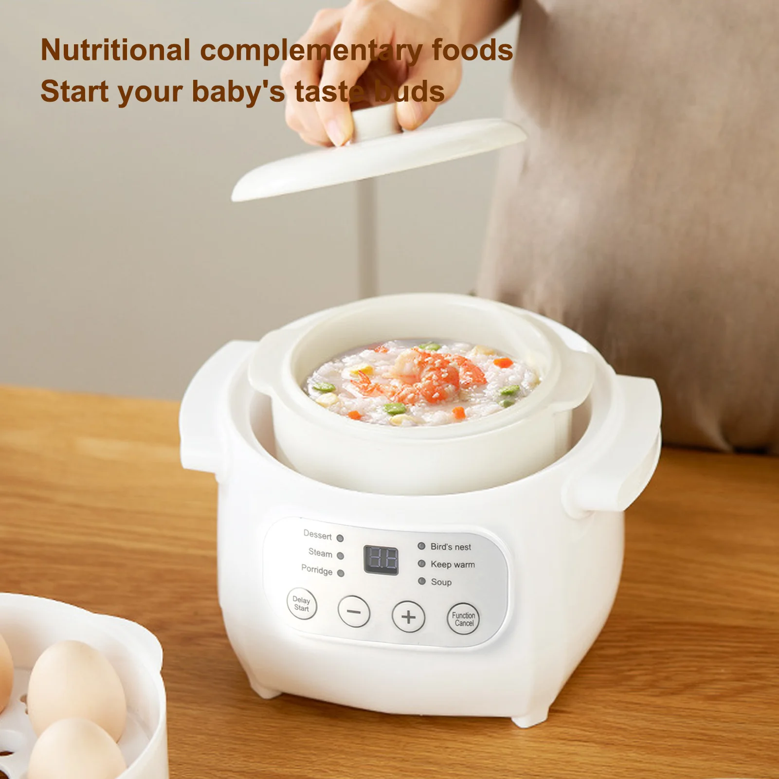 Electric Porridge Soup Pot 200W Mini Ceramic Stew Cooker 1L Capacity Electric Slow Cooker Porridge Soup Pot Automatic Power Off