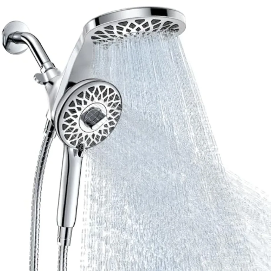 

High Pressure Rain Shower Head with Handheld Spray Combo in Chrome: Detachable Dual Shower Head with 10 Spray Modes - Upgrade K