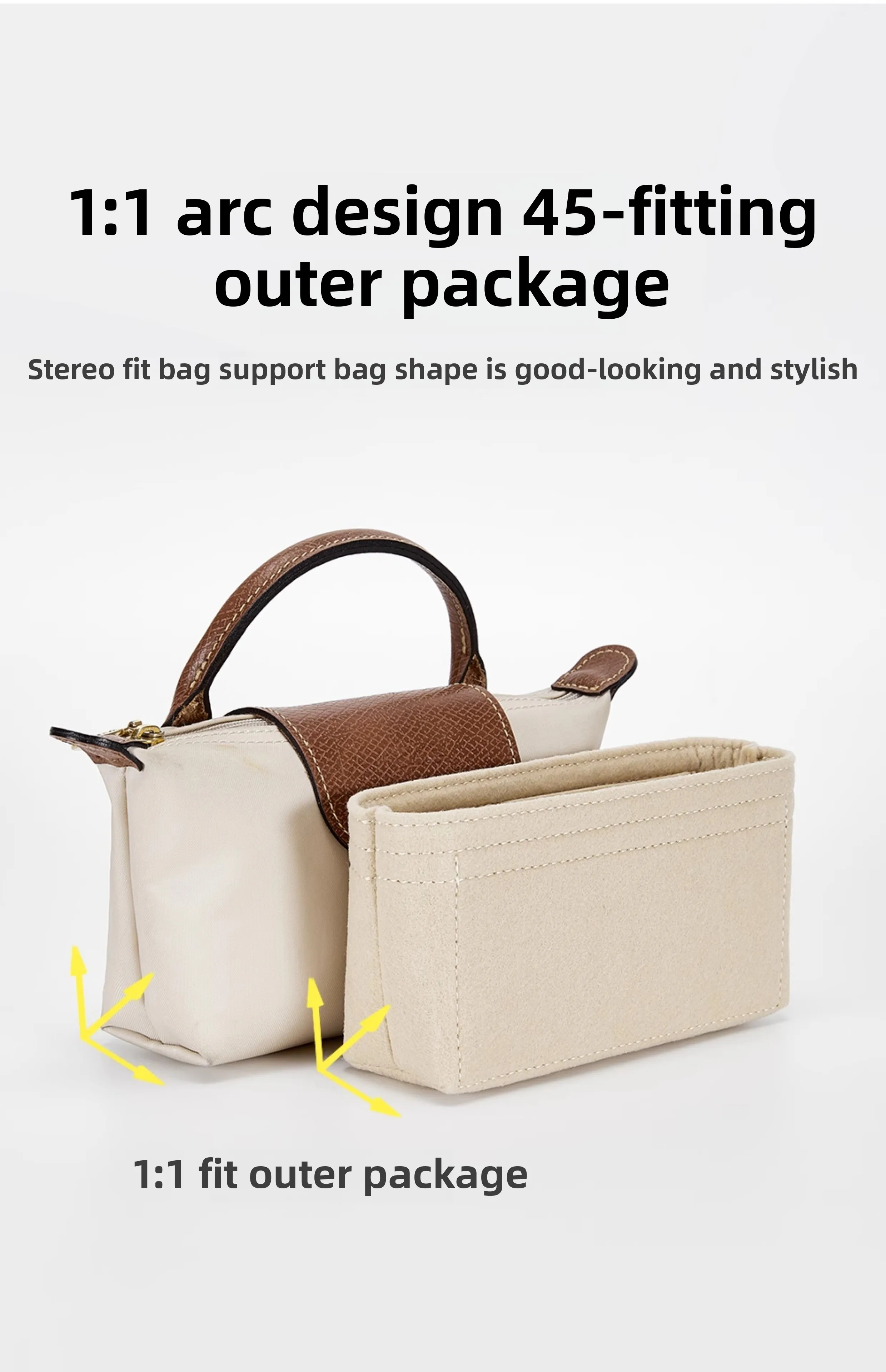 Bag Organizer Insert for Longchamp mini Women's Bag Durable Felt Storage Bag Shoulder Strap Bag Support Bag Accessories