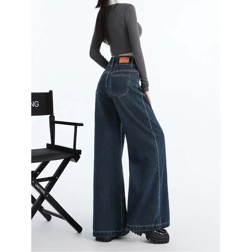 Jeans Women Distressed High Waist Wide Leg Pants Washed Floor Length Streetwear Female Vintage Denims 2024 Autumn Trousers