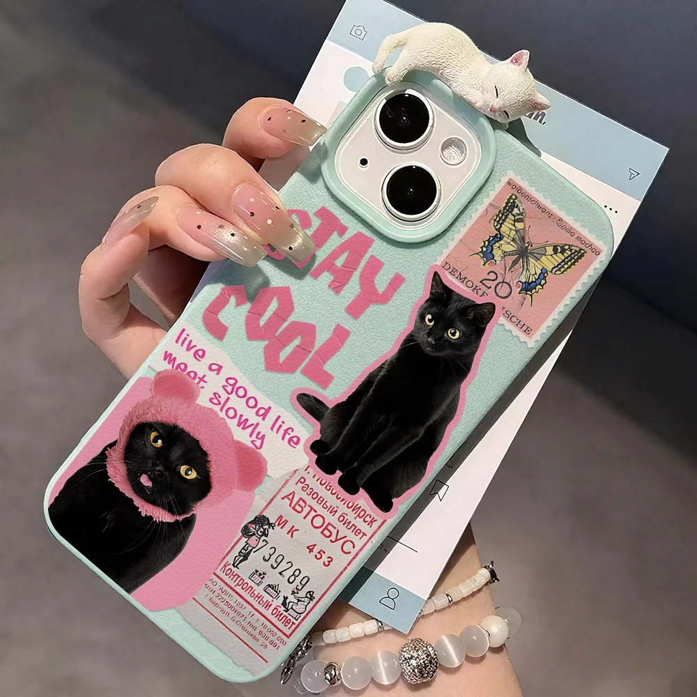 American retro Cute Cat Phone Case For iPhone 16 18 17 Pro 12 11 15 14 13 Pro Max Air 16 14 15 Plus XR XS X Silicone Color Cover
