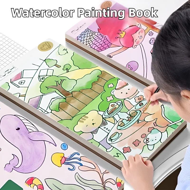 12pages Children's Watercolor Coloring Book Painting Book Drawing Toys Montessori Sensory Early Education Toys for Kids Gifts