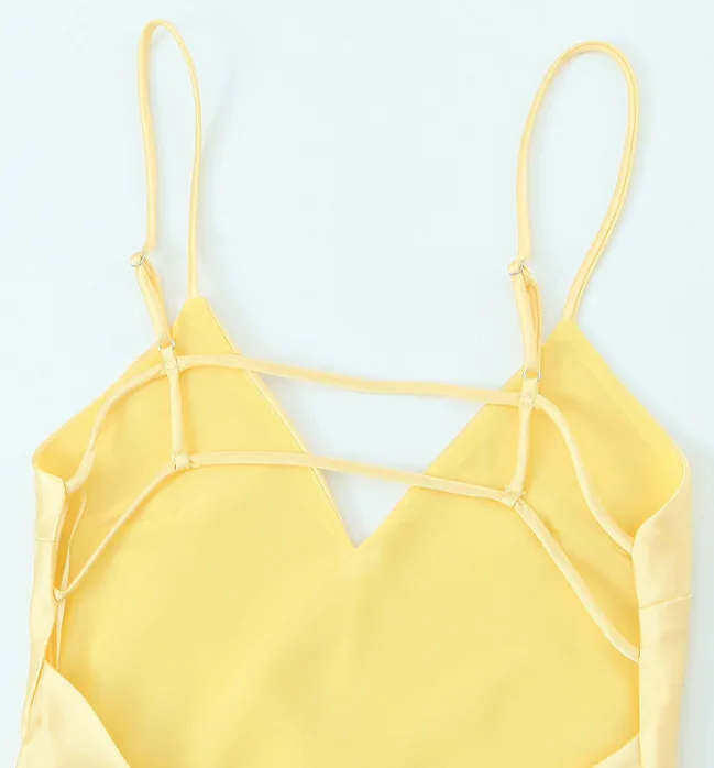 สีเหลืองซาตินยาวฤดูร้อนชุดผู้หญิงเซ็กซี่Backless Slim Party Dressesแฟชั่นสปาเก็ตตี้Holiday Beach Dress 2025