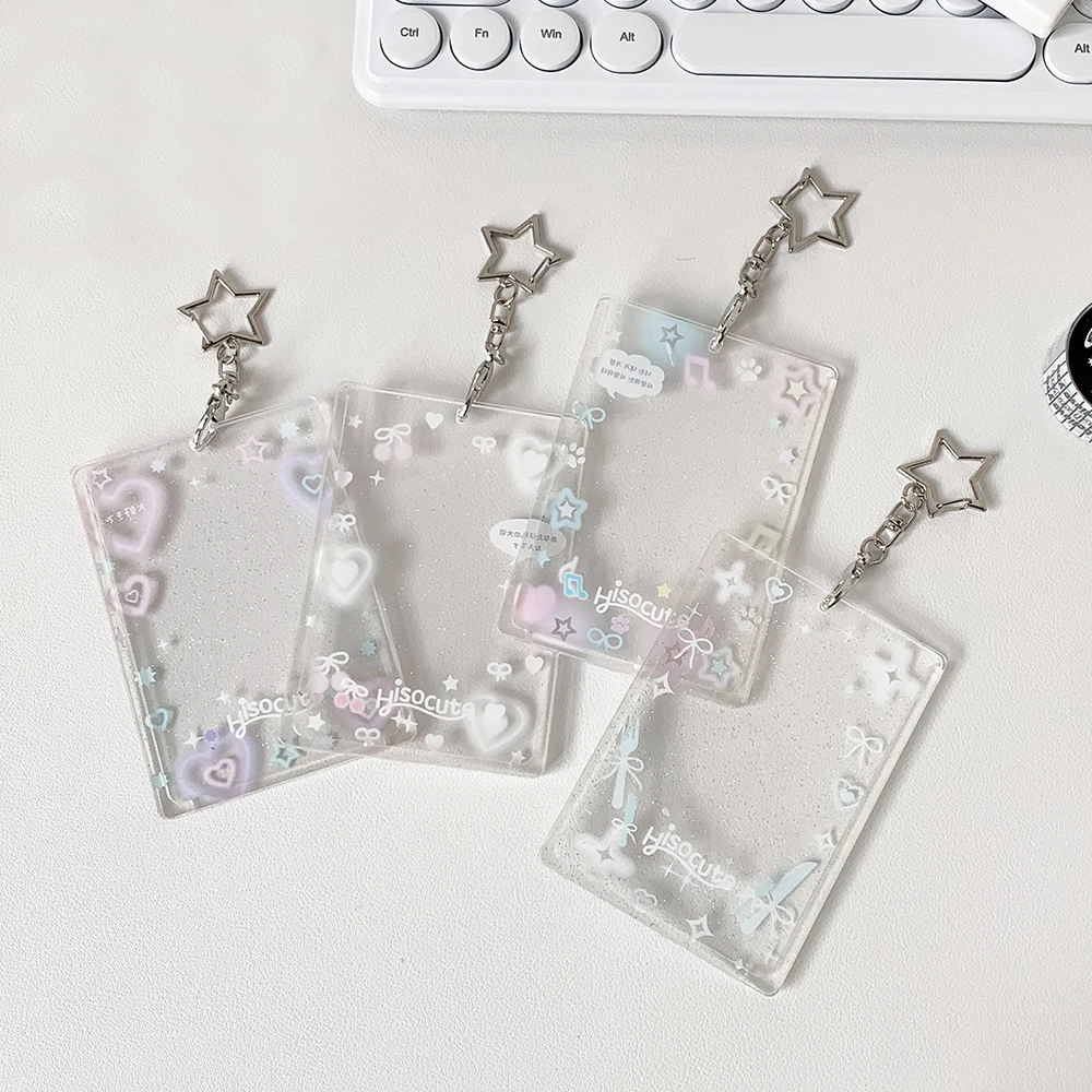 Colorful graffiti love transparent glitter card sleeve three-inch small card card brick schoolbag key chain pendant