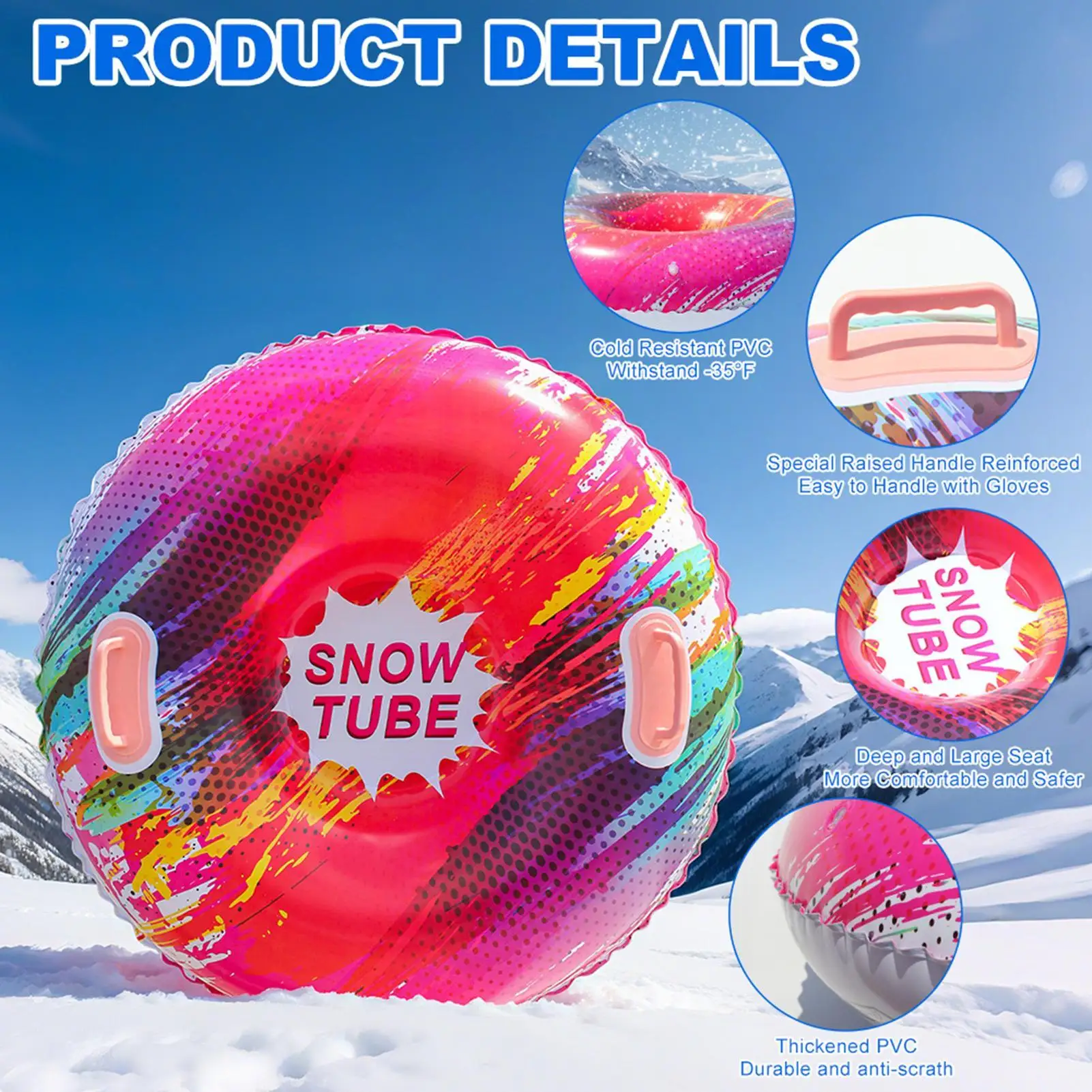 Snow Sled for Kids Blow Up Snow Tube Sledge Anti-Tipping Inflatable Sled for Winter Sports Sledding Trail Outdoors Snowfield