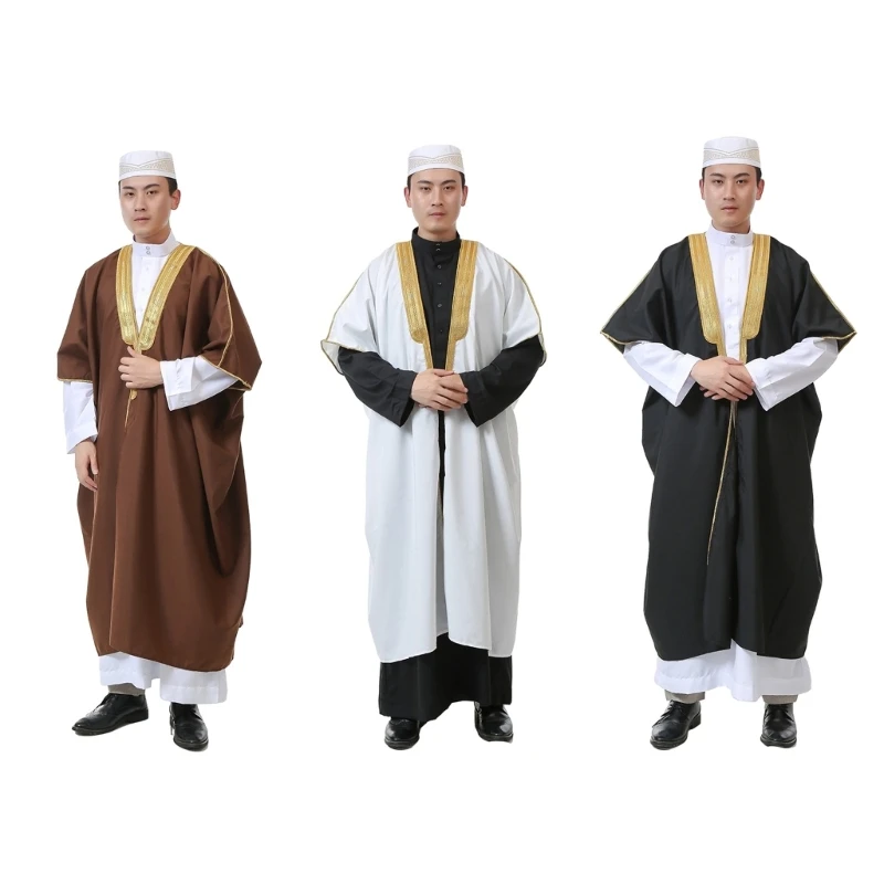 เสื้อคลุมอิสลามคาฟตันสำหรับผู้ชายเสื้อผ้ามุสลิมคาฟตันอาบายา gamis Arab มุสลิมเสื้อคลุมคาร์ดิแกน