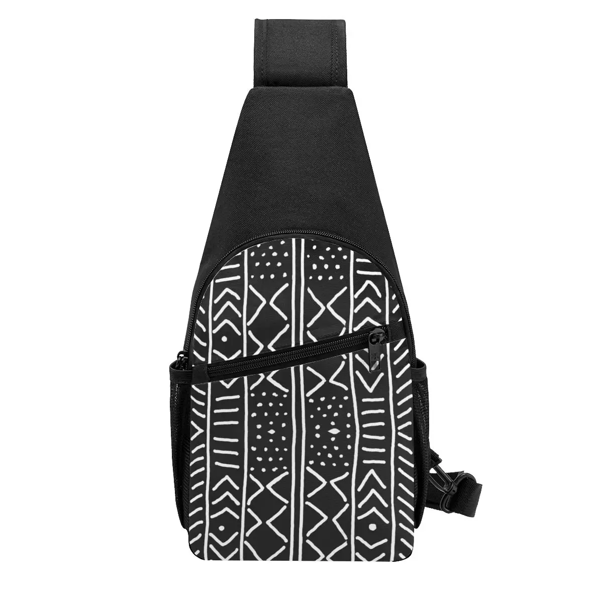 

African Black Mudcloth Chest Bag Men Sling Crossbody Backpack Chest Bag Travel Hiking Daypack Shoulder Bag
