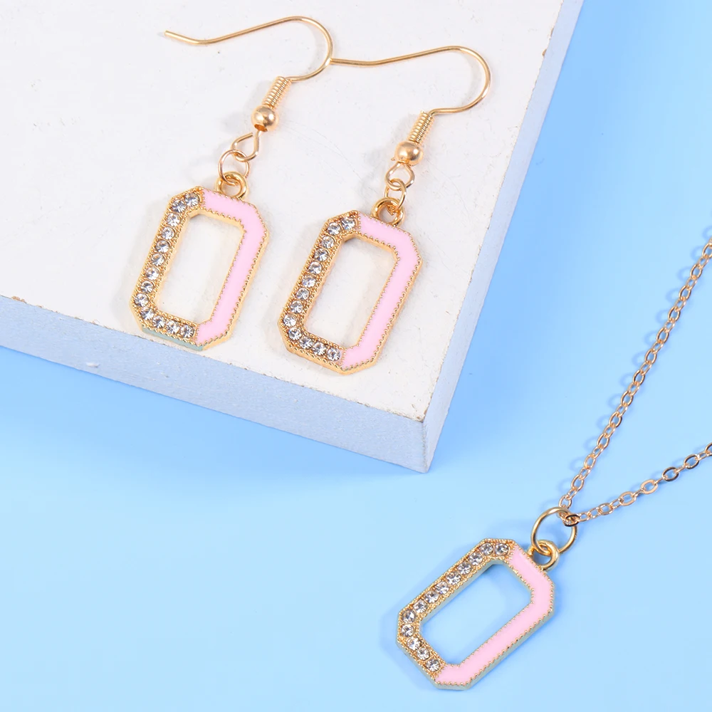 Peixin 3Pcs Trend Black Square Rhinestone Earrings Necklace jewelry set Fashion Crystal Geometry Female Pendant Earrings Jewelry image 4