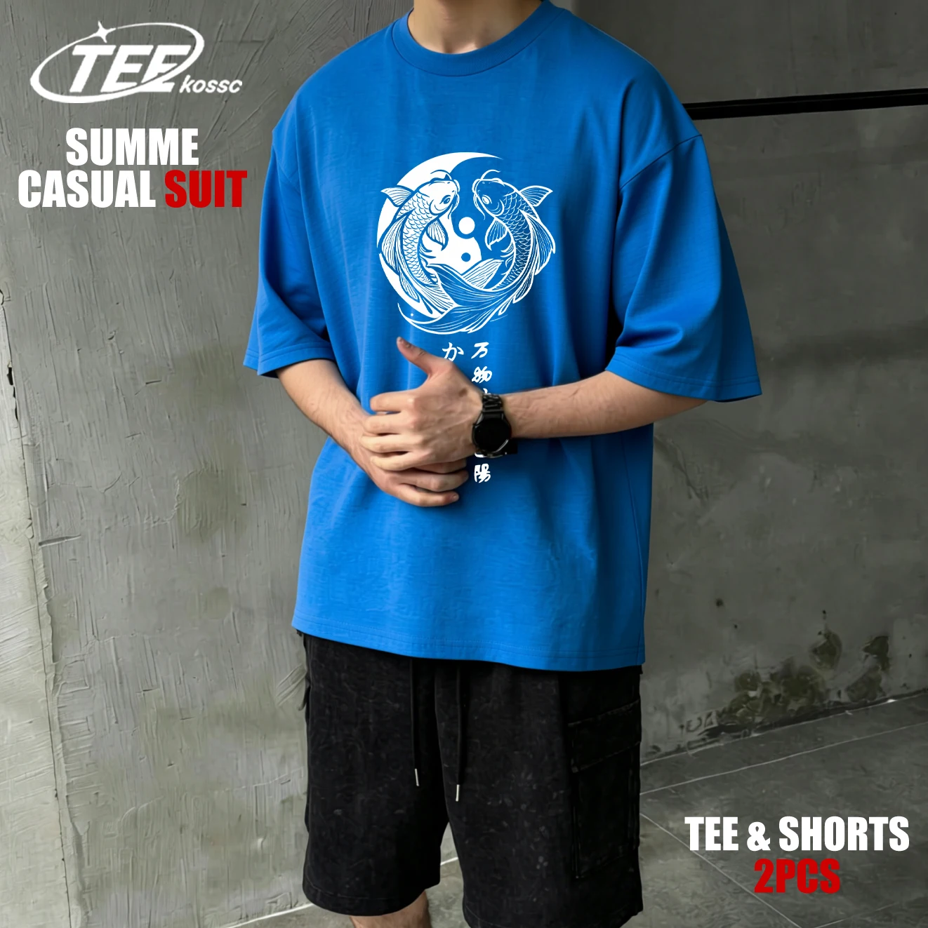 

Японские мужские футболки Harajuku Koi Art Letter, летние ретро-футболки с коротким рукавом, хлопковая модная свободная одежда, унисекс, футболка с круглым вырезом