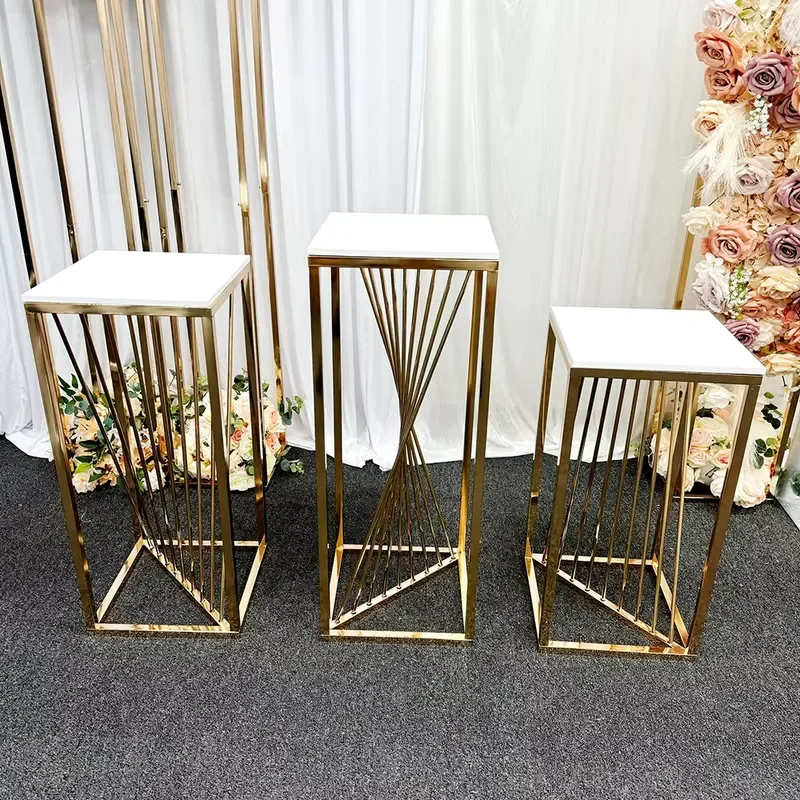 Metal Gold Square Wedding Decoration Dessert Cake Pedestal Pillar Cake Plinth Stand Wedding Decor Flower Stand Dessert Table