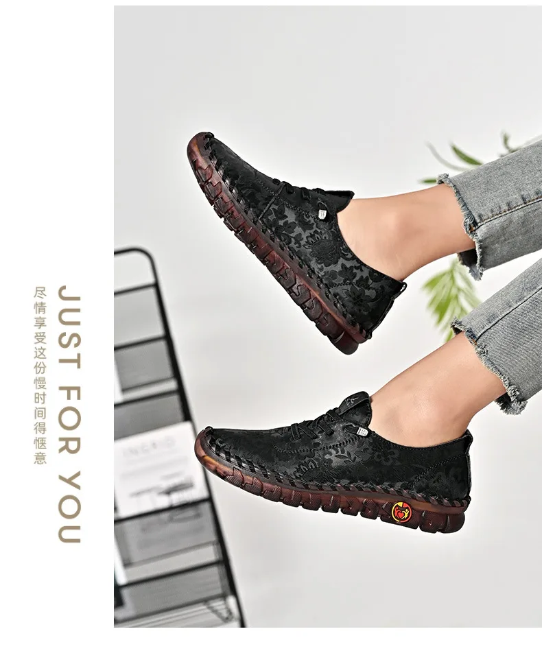 New Unique Oxford Shoes 43 44 Women's Split Leather Loafers Woman Orthopedic Moccasins Mother Designer Laced Daily Walking Flats