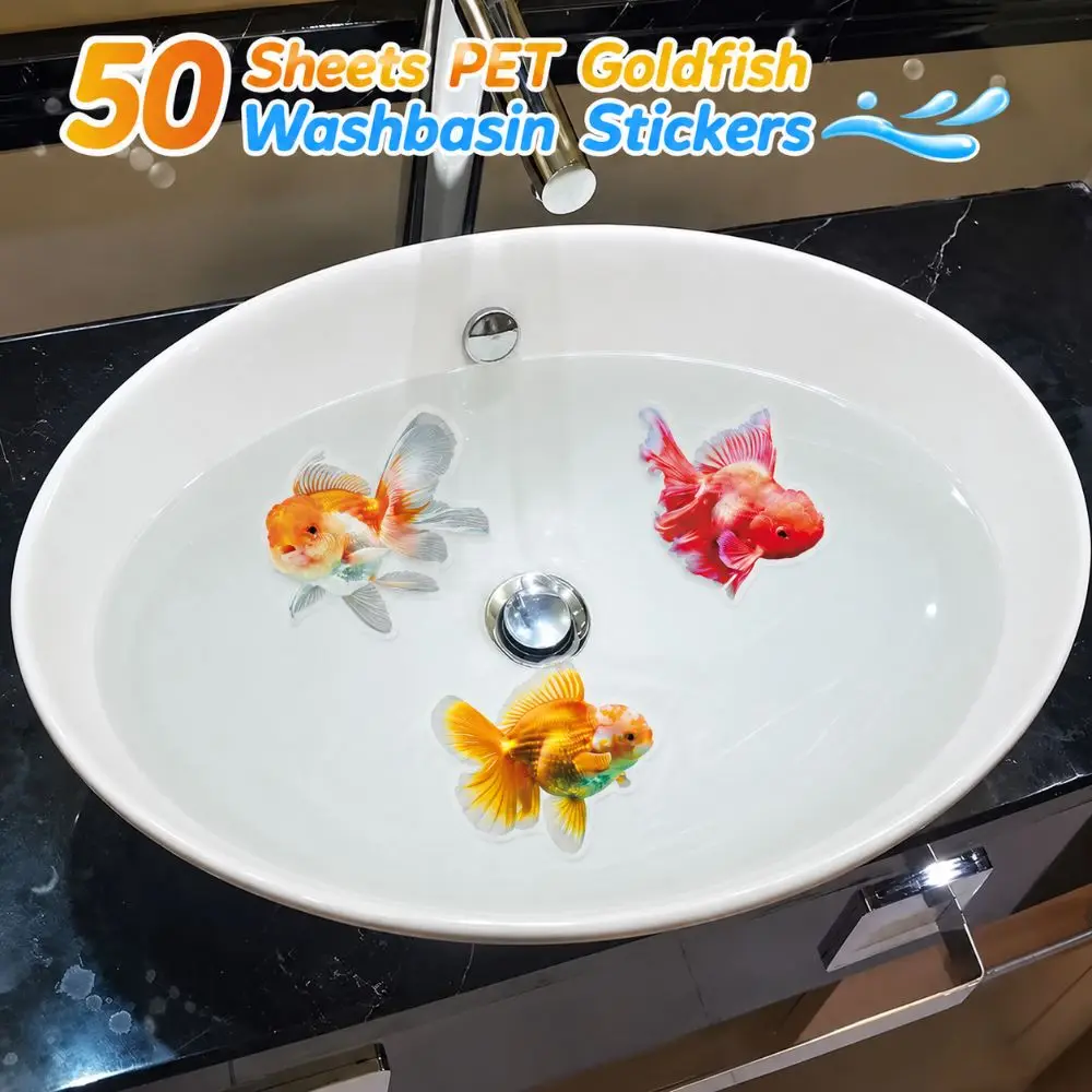 50 Sheets PET Goldfish Washbasin Stickers Waterproof Colorful Koi Fish Tile Stickers Realistic Reusable Fish Tank Stickers