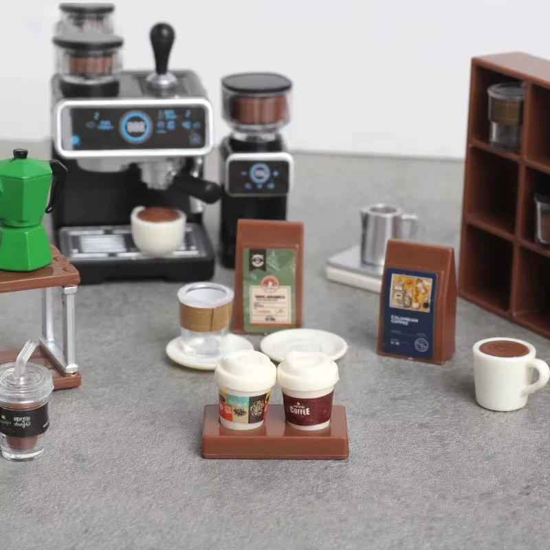 Mini Simulation Coffee Machine Model Ornament, Miniature Scene Tiny Pretend Play Toy, Stress-Relief Assembly Prop