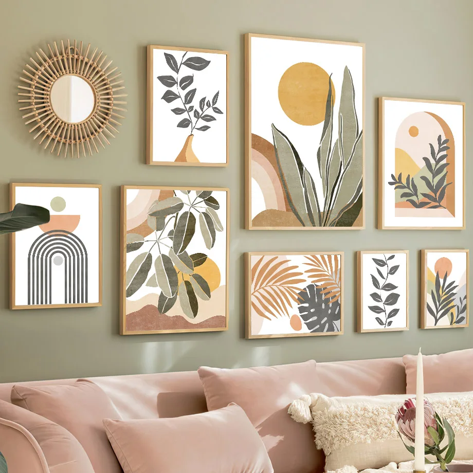 Leaves Sun Line Botanical Abstract Boho Wall Art Canvas Painting Plant Gallery Posters And Prints Pictures For Living Room Decor