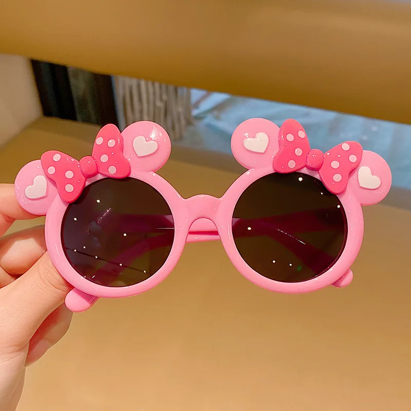 Serie Disney di occhiali da sole Mickey con fiocco per bambini, occhiali da sole da cartone animato per ragazze, simpatici ombretti Minnie, Spot hot