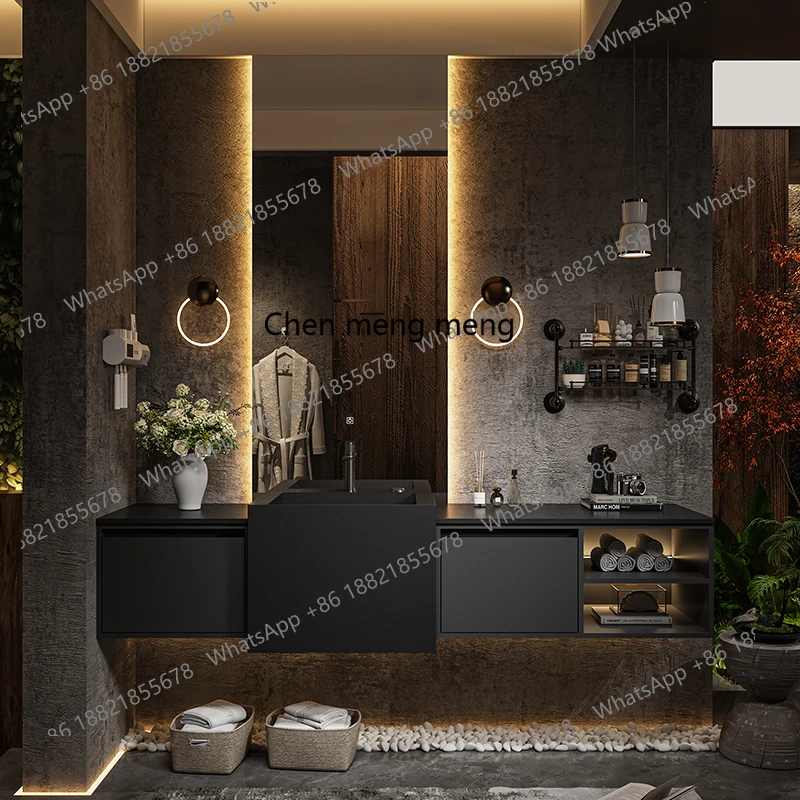 

Modern bathroom cabinet combination rock slab integrated basin hotel washstand ceramic bathroom cabinet
