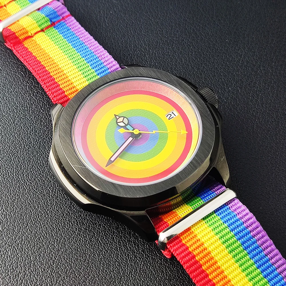 Orologio meccanico automatico da uomo di lusso da 44 mm con marchio orologio con movimento NH35 Orologio meccanico arcobaleno con superficie impermeabile in zaffiro