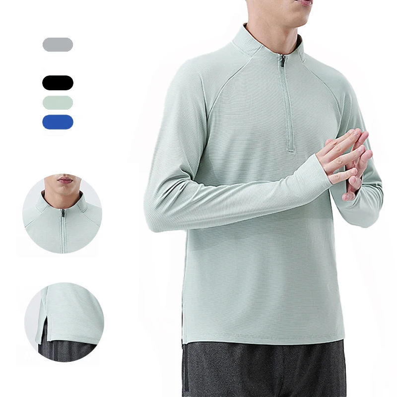

(M-3XL)Мужские быстросохнущие топы для тренировок с половиной молнии и длинными рукавами, спортивная футболка для фитнеса, велоспорта, бега, влагоотводящая спортивная одежда