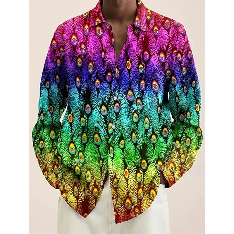 Cool Peacock Feather 3D Printed Shirts For Man Women Designer Clothes Colours Casual Hawaiian Long Sleeve Mens Shirts Hombre