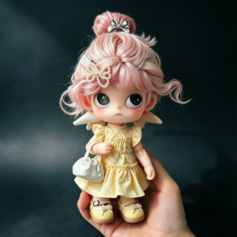 5Pcs Doll Outfit Set Lemon Yellow Puff Dress with Pearl Hair Clip Cloud Bag Doll Clothes Fit 1/8 BJD Zsiga Accessories view 3