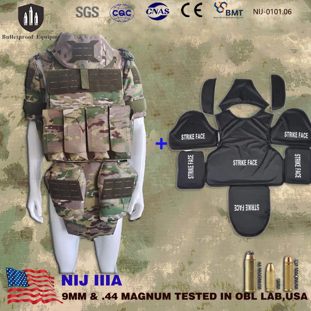 

Real NIJ IIIA .44MAG Bulletproof Vest Full Set Heavy Duty Outdoor Tactical Body Armor with Groin & Thigh Protection Guard