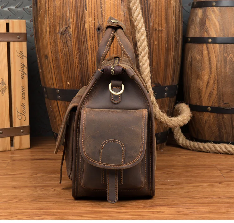 Men Bag top grade Men\'s Genuine Leather Briefcase Handbags Crazy Horse Leather Hand bag Thick Real Leather Shoulder Bag