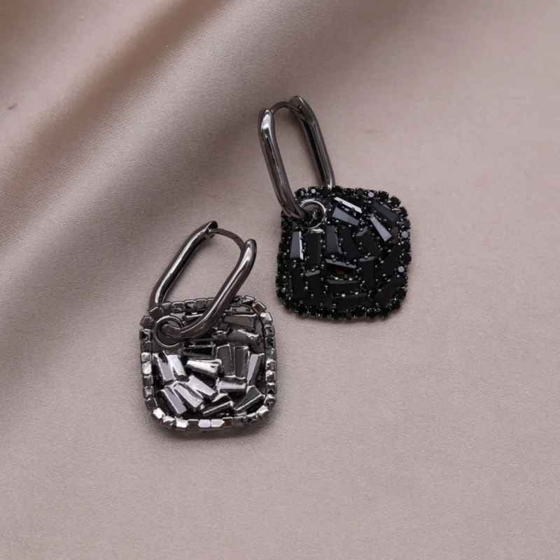 Korean new design fashion jewelry black square zircon pendant earrings elegant women's daily work accessories