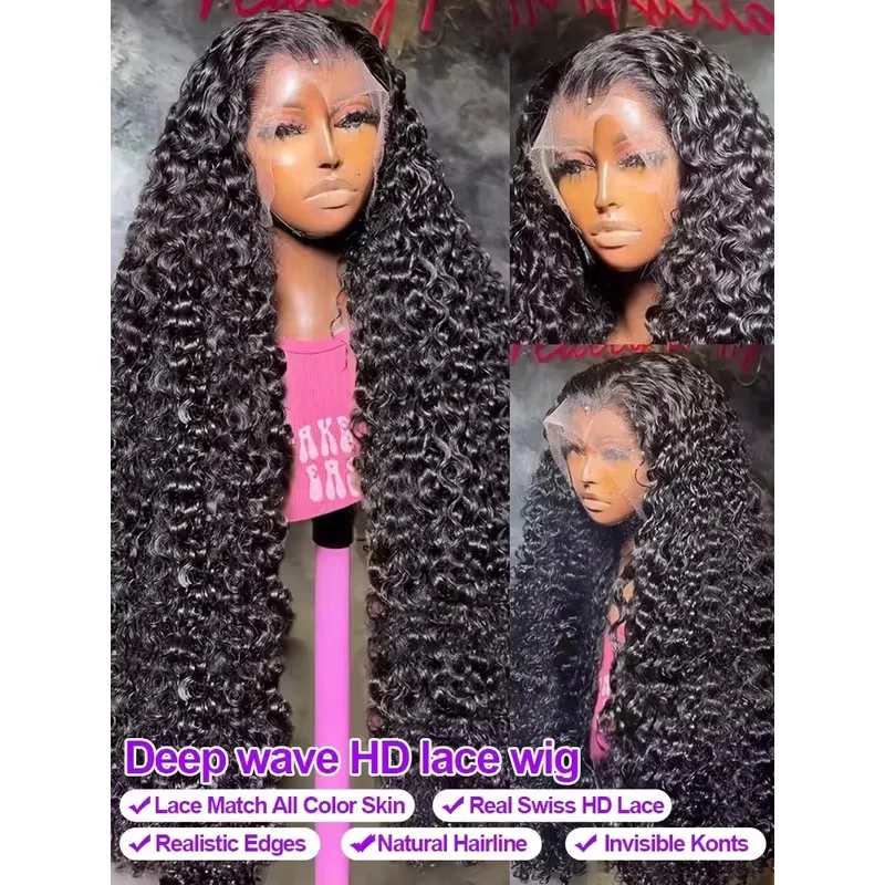28 34 40 Inch 13x6 HD Lace Front Wigs Loose Deep Wave 220 Density 13x4 Water Curly Lace Frontal Human Hair Wig For Women
