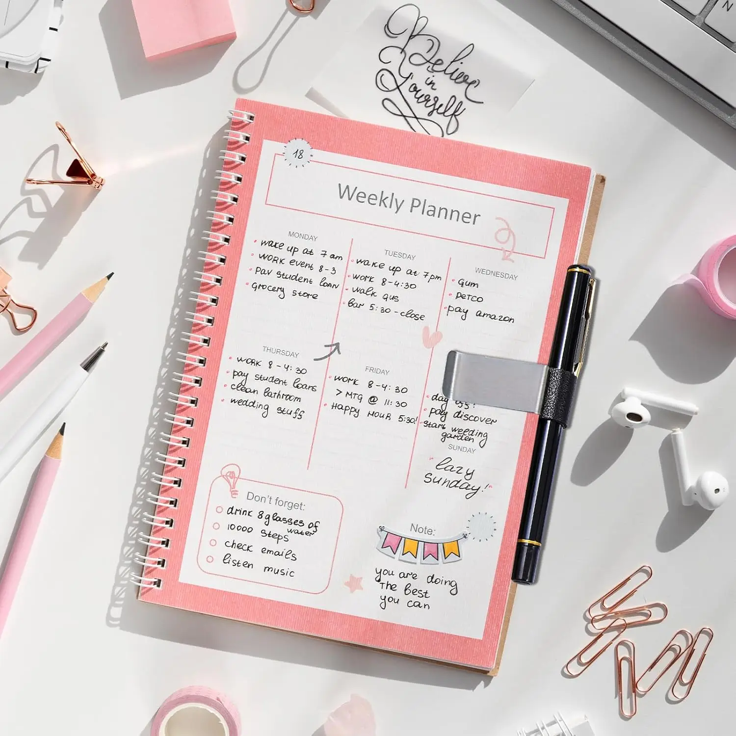 2Pcs PU Leather Pen Clips For Metal Pens Loop Holder Notebook Pens Clip For Journal Notebooks Planner Clipboard Office