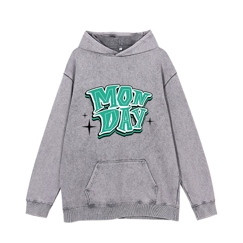 

MON DAY English printed women's hooded casual sweatshirt Kawaii autumn and winter round neck hooded women's soft sweatshirt