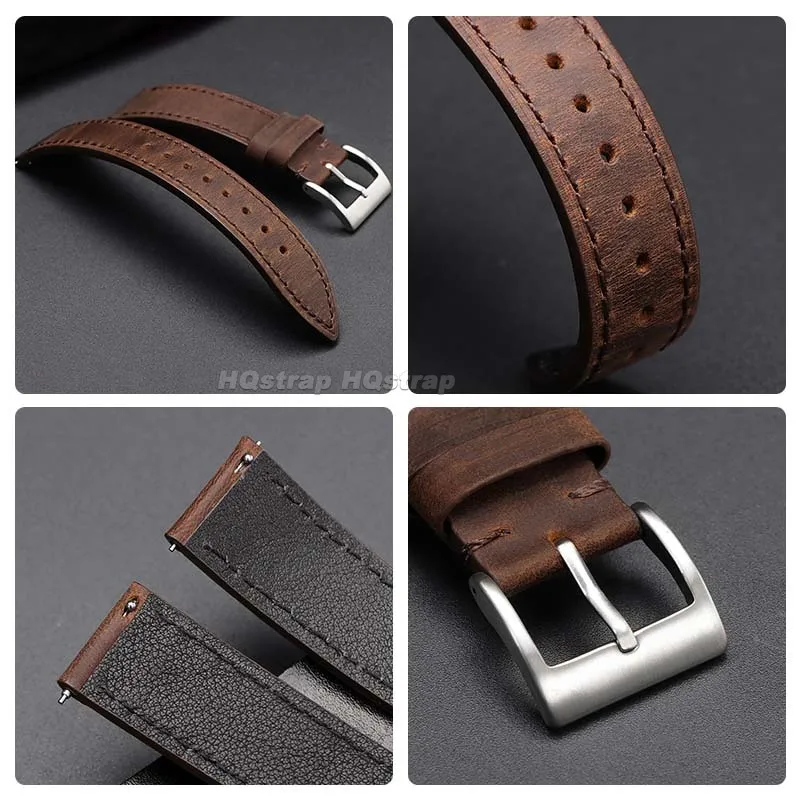 빈티지 가죽 스트랩 18mm 19mm 20mm 21mm 22mm 24mm 화웨이 GT2/3/4 소 가죽 퀵 릴리스 시계 밴드 수제 소프트 팔찌