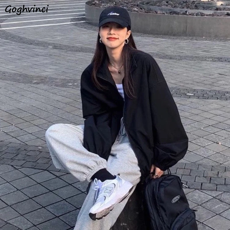 

Black Jackets Women Vintage Baggy Simple Korean Style Trendy Students All-match Casual Long Sleeve Cozy Daily Spring Clothes Ins
