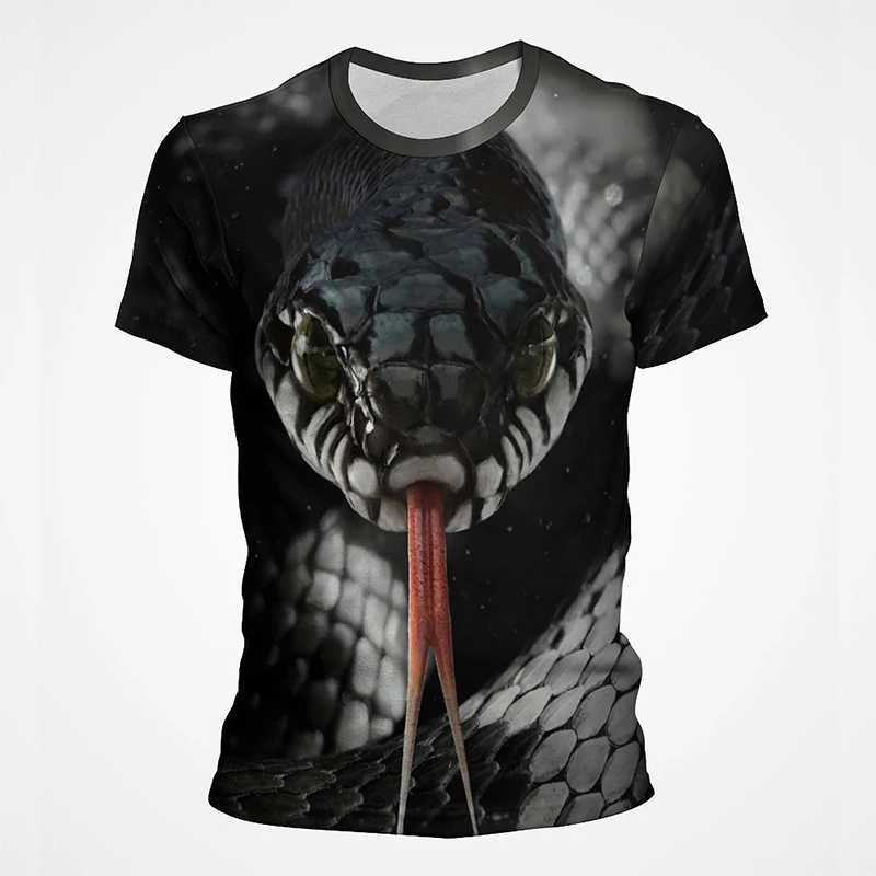 New Summer Snake Graphic Pop T Shirts For Men 3D Horror Animal Printed Tee Shirt Kid Fashion Cool Streetwear Clothes O-neck Tops