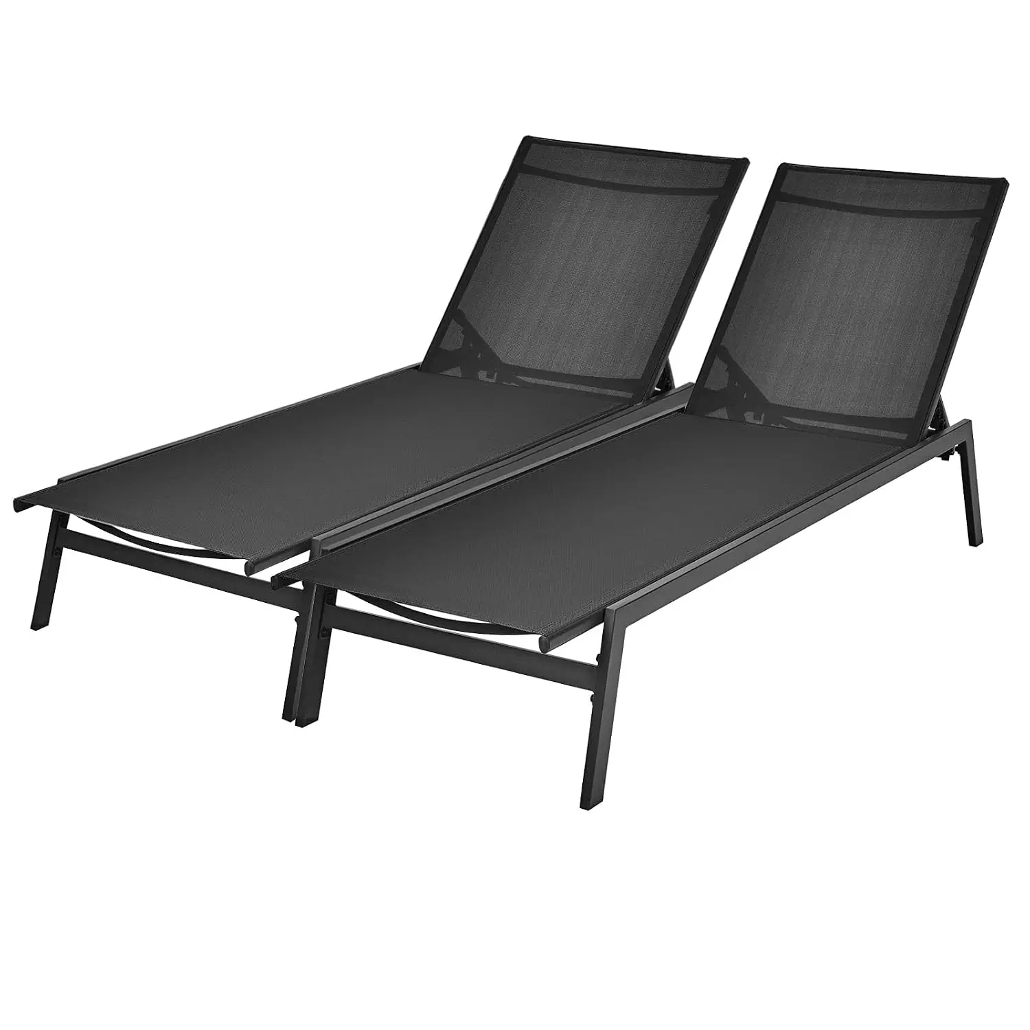Adjustable Tanning Lounge Chair w/ 6-Position Backrest, Breathable Fabric for Poolside, Backyard, Garden, 2-Pack, Customized