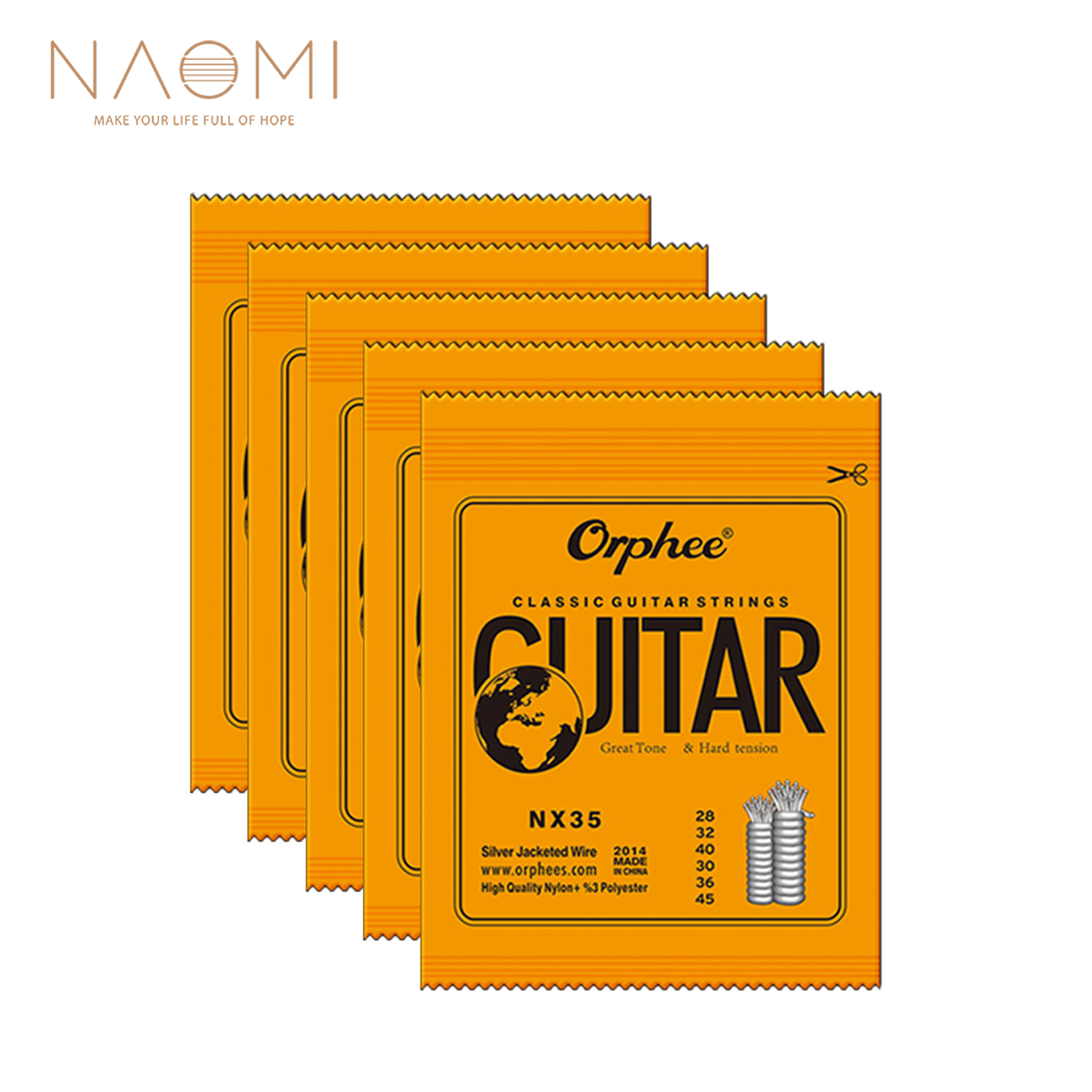 

NAOMI 5sets Orphee NX35/NX36 Classical Guitar Strings Nylon And Silver Plated Wire 6 String Hard/Normal Tension 028-043/028-045