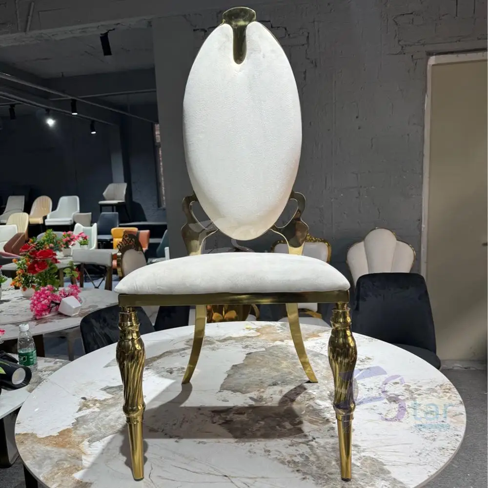 New design white leather stainless steel gold wedding chair