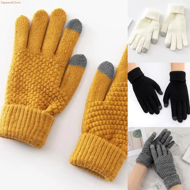Q5WE Winter Touchscreen Gloves Knit Warm Thick Thermal Soft Comfortable Plush Lining Elastic Cuff Texting Mittens for Unisex
