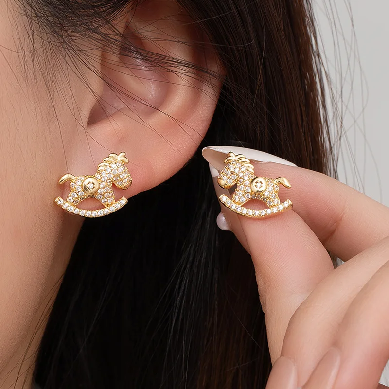 

Trending 2026 Trojan Horse Coin Micro-set Earrings Women Fashion Luxury Sophisticated Beautiful Stylish Ear Jewelry Party GIfts