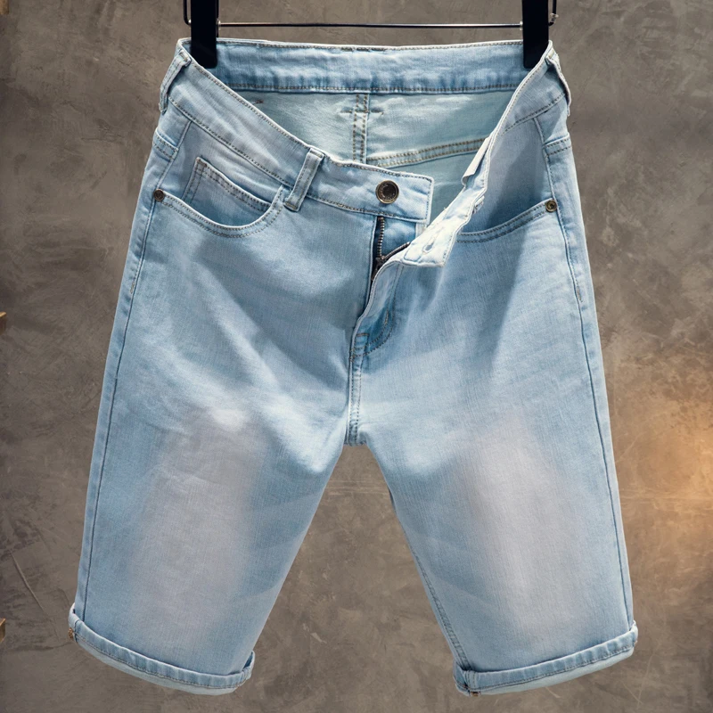 American Vintage Summer Thin Men's Slim Denim Shorts Faded Five-point Denim Trendy Fashion Versatile Boyfriend Style Jeans