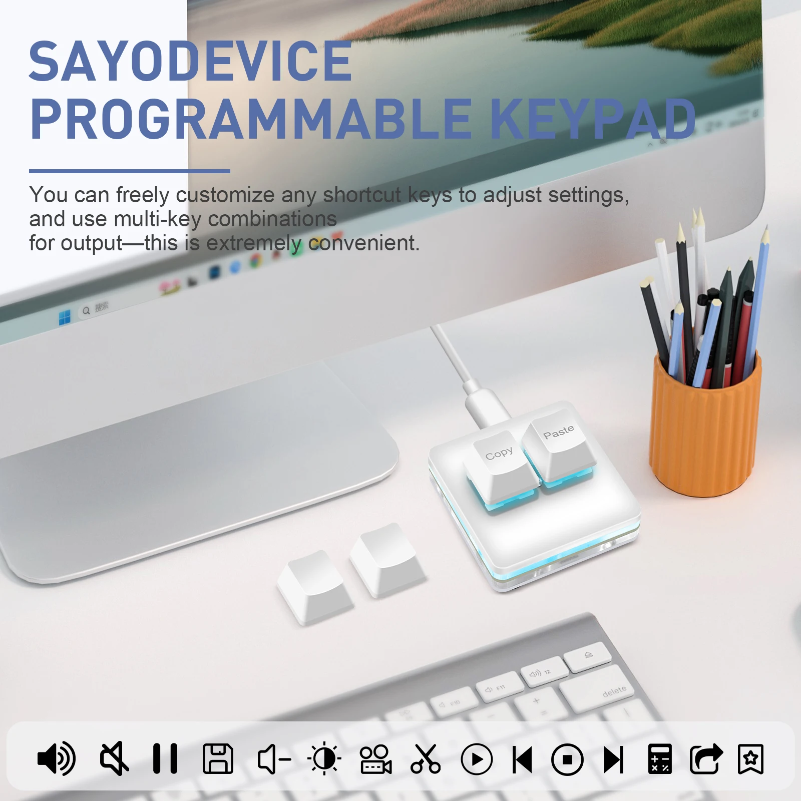 SAYODEVICE Mini Klawiatura z Skrótami, Kopiowanie i Wklejanie, Makra do Pracy Biurowej, Klawiatura do Gier Rytmicznych OSU, Przewodowa Klawiatura USB do Gier, Hot-swappable — zdjęcie produktu 3