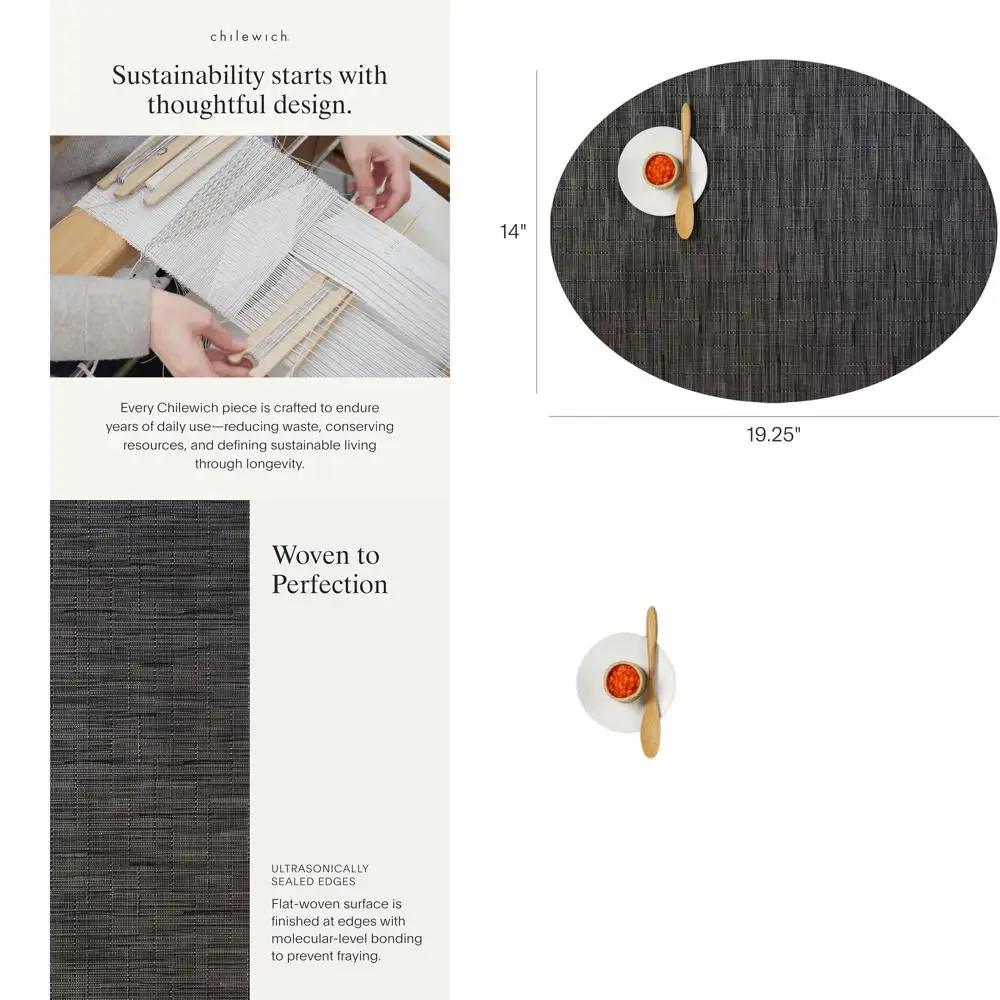

Set of 4 Oval Woven Bamboo Placemats - Reusable, Stain-Resistant for Indoor and Outdoor Use - 19 x 14 - Smoke