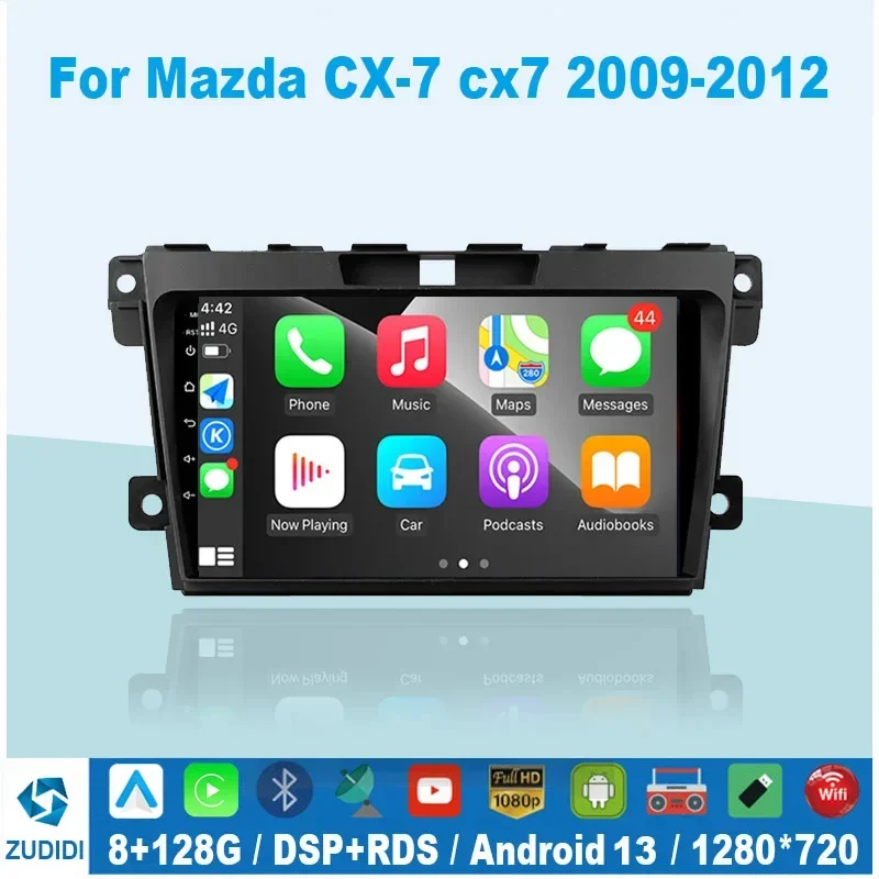 Android 13 DSP Car GPS Navigation Radio Multimedia Player For MAZDA CX-7 CX7 CX 7 2007 2008 2009 2010 - 2014 BT 5G WIFI