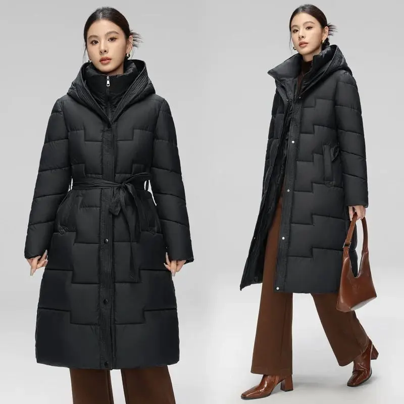 Popular Down Cotton-padded Clothing Women's Clothing Long Knee-length Cotton-padded Jacket Waist Thin Winter Thickened Jacket