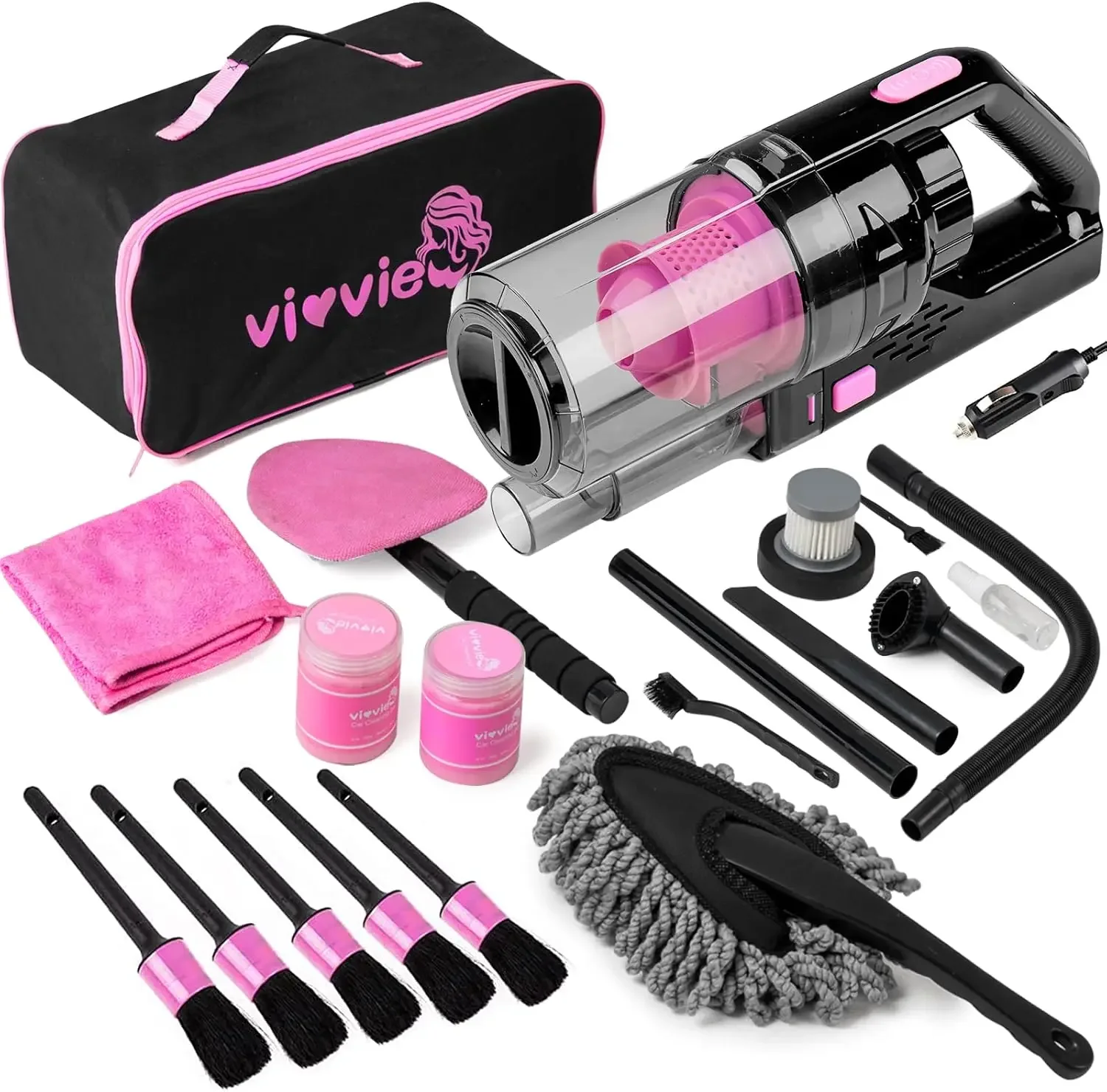 

Car Cleaning Detailing Kit Interior Cleaner, 14Pcs Cleaning Supplies with High Power Portable Vacuum Cleaner,Detailing Brush Set