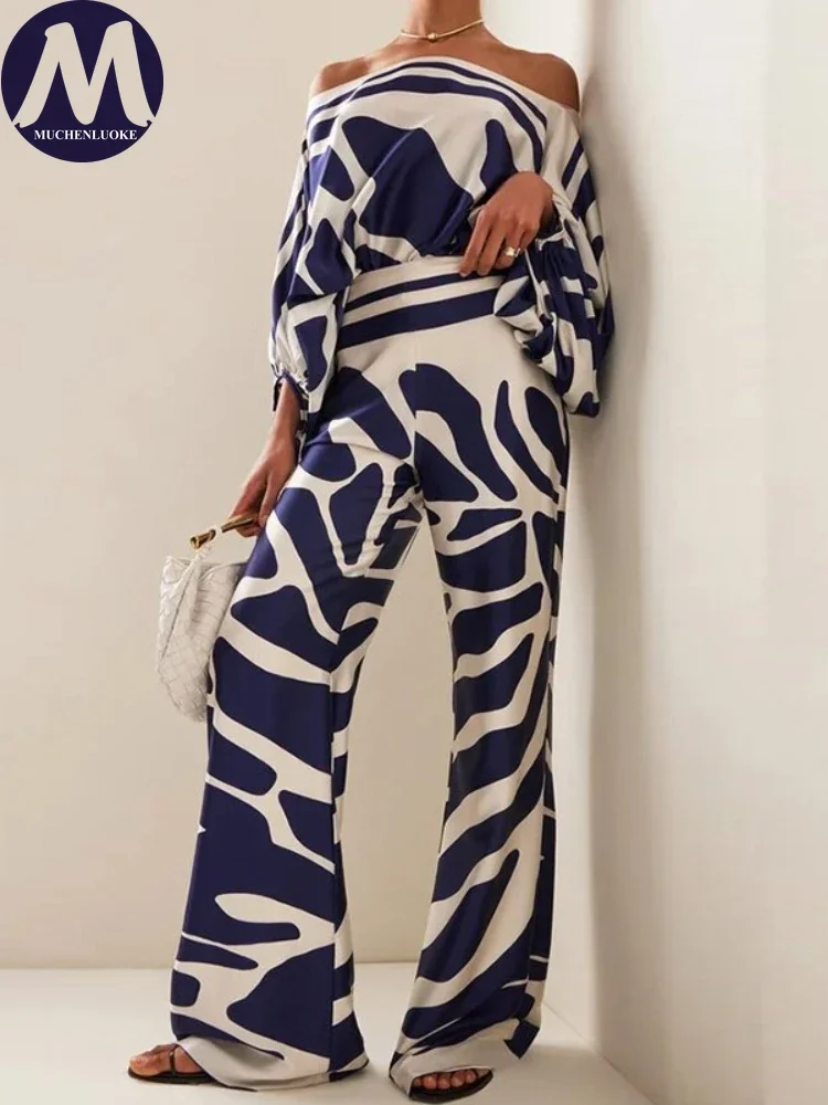 

2-pieces set with bat sleeve for women, round neck top, casual and loose pants, wide leg pants, new summer 2025