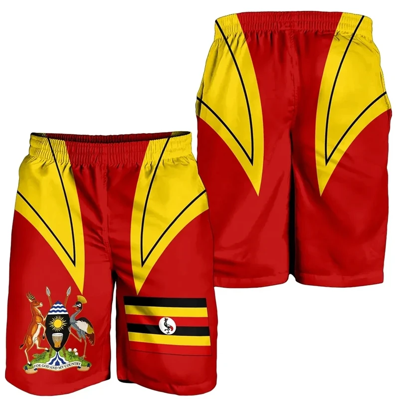 Uganda Flag Map Graphic Short Pants For Men Clothes Casual Hawaiian Beach Shorts Africa Country Trunks National Emblem Trousers