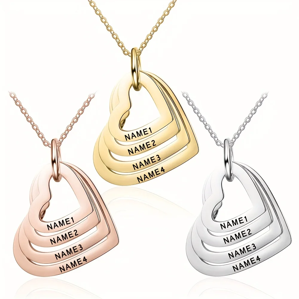 

Customized Name Stainless Steel Heart-shaped Necklace with Personalized Lettering Multi-layer Heart Couple Pendant Love Necklace