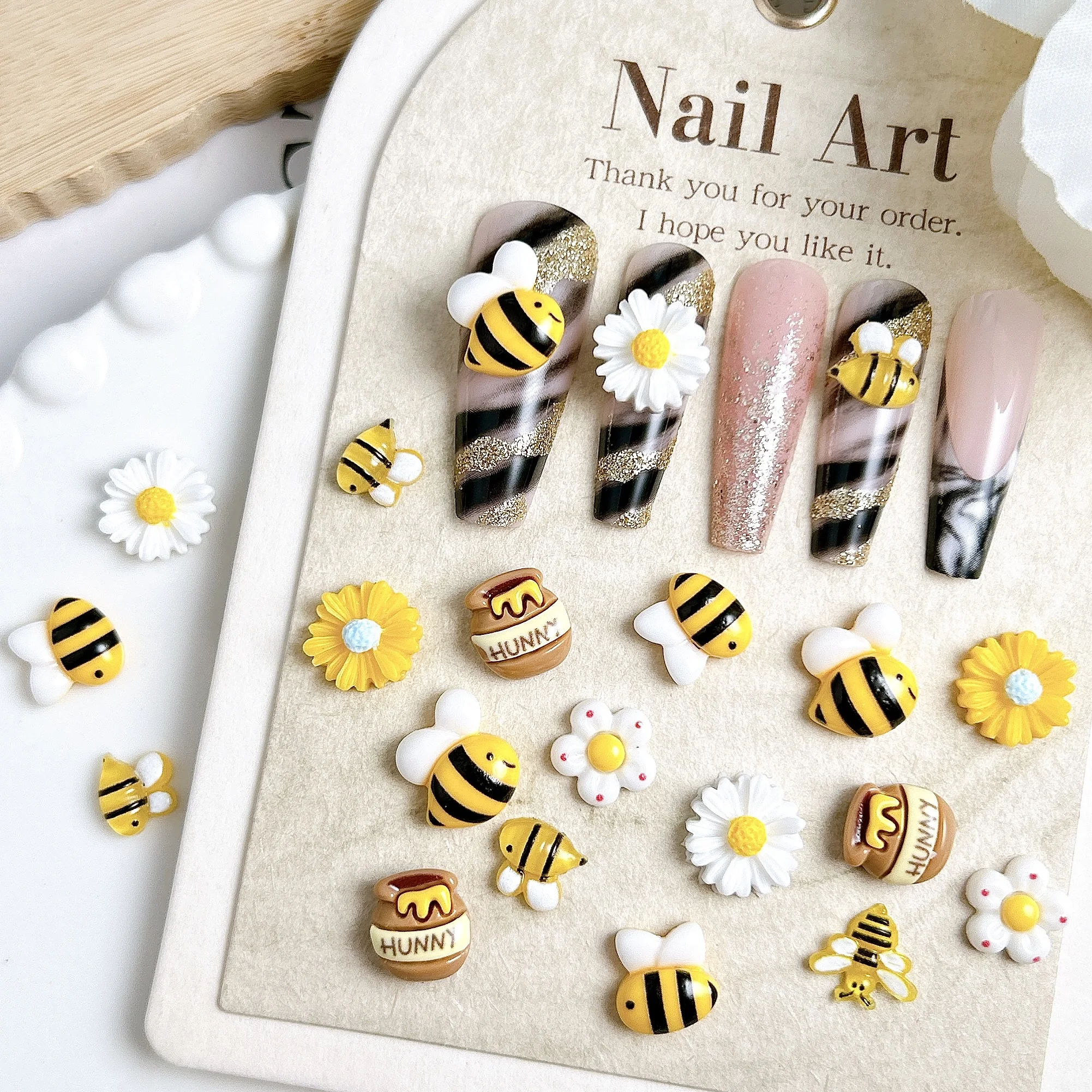 20 قطعة الإبداعية مقلد العسل يمكن النحل الراتنج مسمار الفن زينة ثلاثية الأبعاد Kawaii ريد دوت زهرة عباد الشمس مسمار السحر DIY بها بنفسك الأظافر