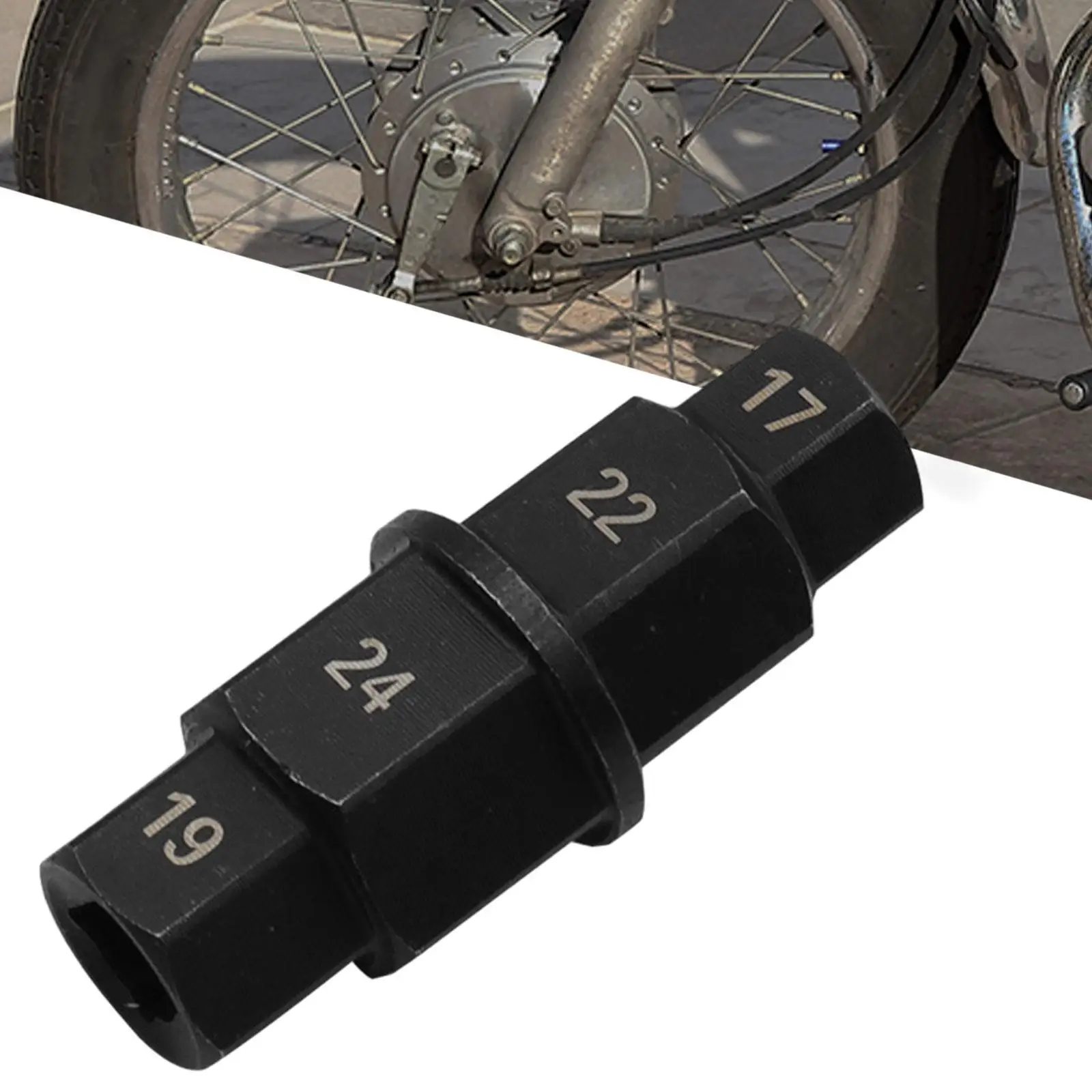 Motorbike Spindle Key Wrench 17/19/22/24mm Spindle Socket Adapter Removal Tool for Motorcycle Repair Easily Install