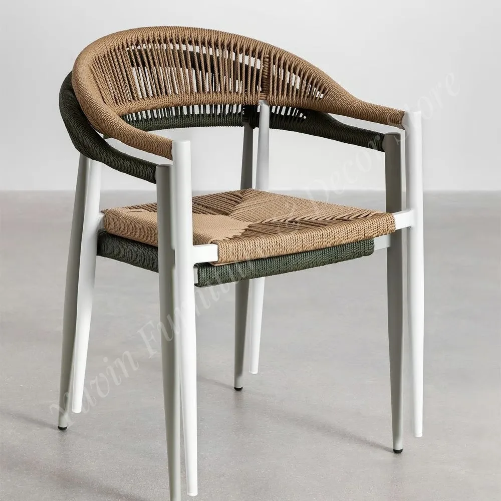 Modern Aluminum Frame Outdoor Patio Rope Furniture Rope Weaving Stackable Garden Chairs